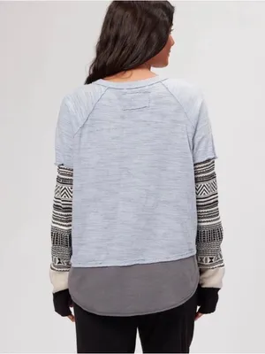 We the Free Jordan Knit Blue Colorblock‎ Boho Sweater thumbnail 2