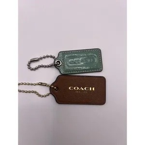 Coach Leather Tag Bag Charms Lot Of Two Blue Patent Brown Leather thumbnail 3