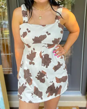 BAEVELY | Brown Cow Print Dress Romper thumbnail 1