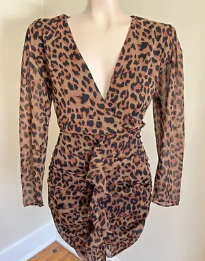 Zara Leopard Print Ruched Wrap Mini Dress M Bodycon Date Night Sexy thumbnail 1