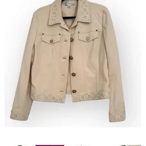 St. John Sport Ivory Stretch Cotton Jean/Denim Embroidered Jacket sz‎ S thumbnail 2