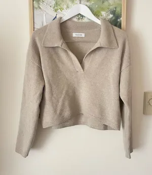 NAADAM Signature Cashmere Cropped Polo Sweater Oatmeal XS thumbnail 1