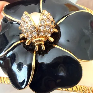 Stella & Dot Kelly Black Enamel Flower Ladybug Cuff Bracelet thumbnail 9