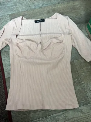 Reformation Pale Blush Ribbed Bustier-Style Tee thumbnail 3