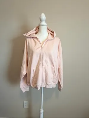 SKIMS Women's Cotton Fleece Classic Zip Up Hoodie in Barely Pink Size XL NWT thumbnail 6