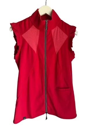 SwingDish Golf Vest Small Red Fleece Lined Ruffle Sleeve Full Zip USA Made NWOT thumbnail 1
