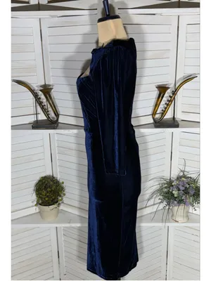 Collectif London blue velvet midi dress pencil sweetheart homecoming whimsigoth thumbnail 4