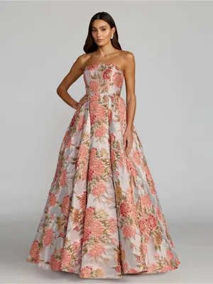 MAC DUGGAL 69169 Pink Strapless Floral Brocade Ball Gown With Pockets Size 2 thumbnail 3