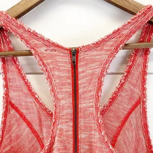 Free People Womens XS Racerback Striped Tank Top Back‎ Zip Dark Coral Orange thumbnail 4