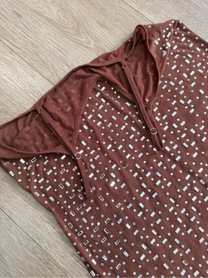 NWT SHEIN Brown Rhinestone Embellished Spaghetti Strap Net Midi Dress Size Large thumbnail 4
