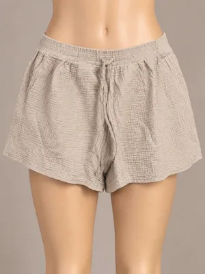 PrettyLittleThing Cotton Gauze Shorts L 26” Waist Beige Textured thumbnail 1