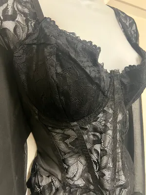 UNBRANDED Black Lace Bustier Sheer Mesh Sweetheart Neck Bodysuit thumbnail 9