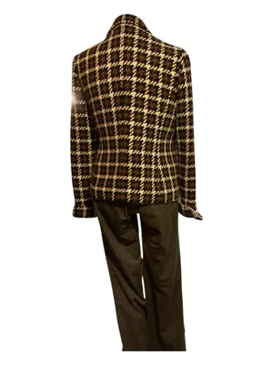 Liz Claiborne Vintage Houndstooth Blazer Jacket Brown White Black Plaid Size Medium thumbnail 2