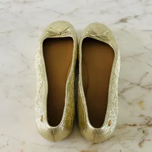 TORY BURCH Laila Metallic Gold Leather Driver Ballerina Flats Bow Accent - US 7 thumbnail 7