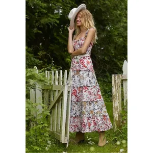 Anthropologie Sleeveless Square-Neck Ruffle Tiered Midi Dress Floral Medium thumbnail 3