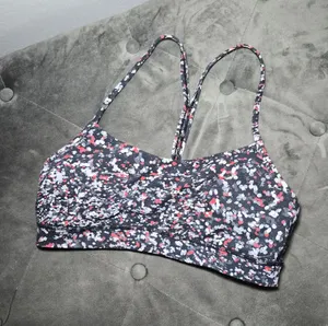 lululemon athletica Black Floral Strappy Sports Bra Size 6 - Red & White Accent thumbnail 1