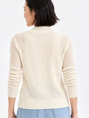 Charter Club Soft Cream Pointelle Boyfriend Cardigan 100% Cashmere Sweater SZ XL thumbnail 3