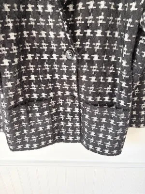 NVLT Fuzzy Knit Houndstooth BlacK White Two Button Blazer Jackets medium small thumbnail 4