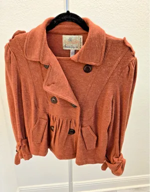 American Rag Women's L Double-Breasted Peplum Sweater Jacket Rust Orange thumbnail 1