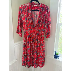 ba&sh Red Floral Lurex Midi Dress‎ V-Neck Front Slit Small thumbnail 12