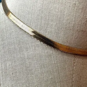gold tone flat herringbone chain choker necklace thumbnail 2