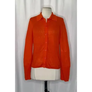 NWT!! J. CREW Collared Button-Up Sweater Cardigan Linen Poppy Orange Red Small thumbnail 2