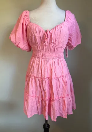 Trixxi‎ Pink Puff y2k Smocked Tiered Mini Dress S NWT cottage cute fairy dainty thumbnail 1