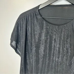 Alice + Olivia‎ Black Shimmery Short Sleeve Draped Ruched Top Size XS NWT thumbnail 5