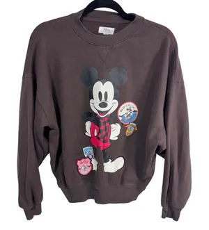 Disney Women's XS Brown Sweatshirt Mickey Mouse Ski Club Graphic Pullover thumbnail 1