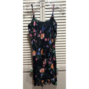 Old Navy Floral Print Smocked Back Black/Mutli Mini‎ Sun Dress Size M Adj Straps thumbnail 4