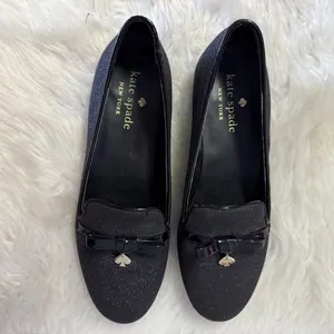 Kate Spade New York Black Glitter Loafers Flats Bow Charm Size 5.5B thumbnail 4