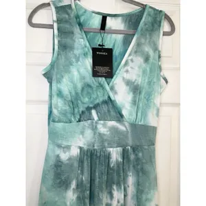 WOOSEA Size S Women’s Sleeveless Deep V-Neck Maxi Dress Blue Green Tie Dye Boho thumbnail 2
