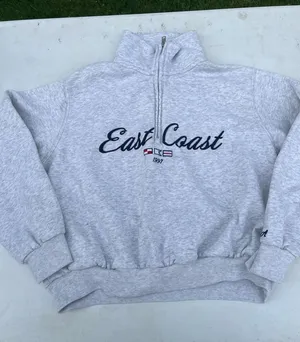 Hollister Light Gray "East Coast" Half-Zip Sweater with Navy Script thumbnail 1
