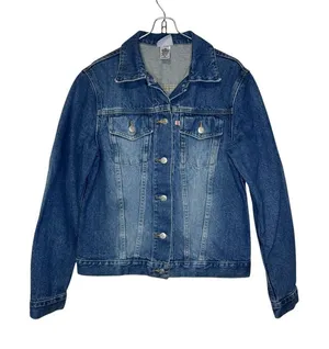 Anne Klein Women's Jacket Trucker Denim‎ Jeans Pocket Flap Button Up Blue Small thumbnail 1
