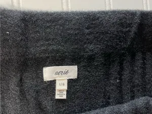 Aerie Black Ribbed Knit Midi Skirt Side Slit High Rise Sweater Skirt‎ Womens L thumbnail 4