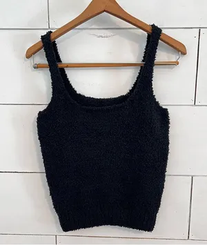 SKIMS Black Fuzzy Cozy Lounge Tank Top Onyx. Size L/XL. New Without Tags. thumbnail 4