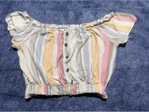 Aeropostale Women's Striped Off-Shoulder Crop Top XL thumbnail 1