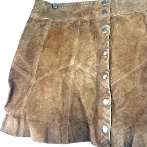 Sezane Brown Goat Leather Suede Snap Mini Skirt Size 42 / 10 thumbnail 2