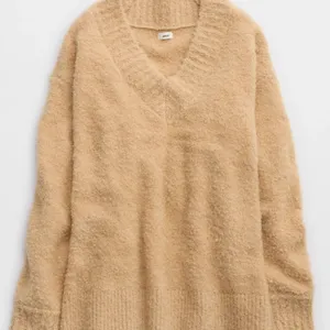 Aerie Teddy Boucle Sweater V Neck Soft Comfy in Koko Brown Size XXS NWT thumbnail 3