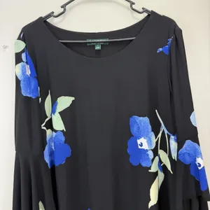 Ralph Lauren Blue Floral Bell‎ Sleeve Stretch Jersey Shift Dress Size 14 thumbnail 9