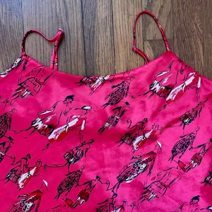 Vintage 90s Natori Private Luxuries Red Silk Cami Art Print Slip Tank XL💛 thumbnail 9