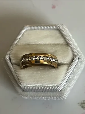 Luxury Collection Titanium Steel Golden w/ Cubic Zirconia Inlay 6mm Band S 6 thumbnail 2