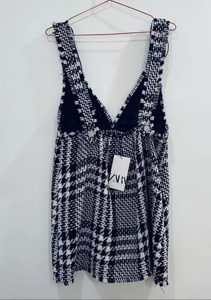 Zara tweed pinafore mini dress NEW thumbnail 3
