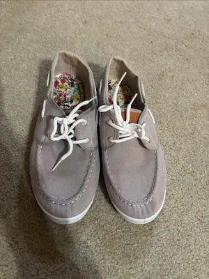 Women's Casual Canvas Boat Loafers in Light Taupe thumbnail 2
