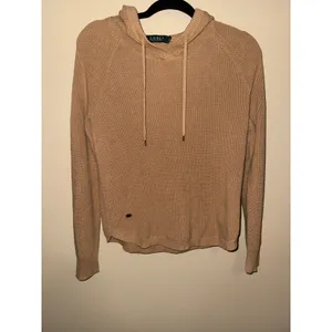 Lauren Ralph Lauren Womens Tan Waffle Knit Hooded Pullover Sweater Size M Preppy thumbnail 2