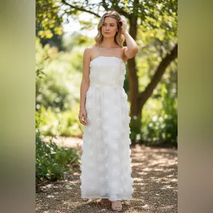 NWOT Lulus Posh Appearance White 3D Floral Applique Strapless Midi Dress L thumbnail 5
