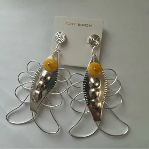 Tory Burch Silver Earrings with Yellow Accent Beads thumbnail 3