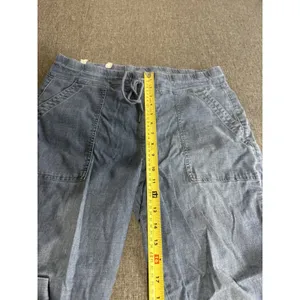 Level 99 Blue Denim Cargo Pants Women's Sz L Drawstring Elastic Waist Pockets thumbnail 5