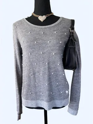Vintage Y2K Abercrombie & Fitch Pearl Embellished Gray Sweatshirt size small thumbnail 2