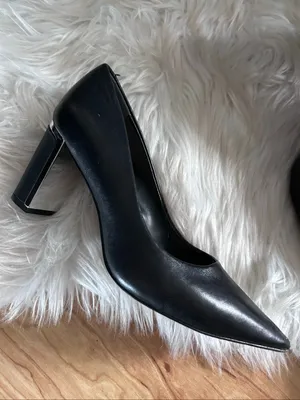 Alfani black chunky heel pointed toe size 6 stylish work wear leather thumbnail 2